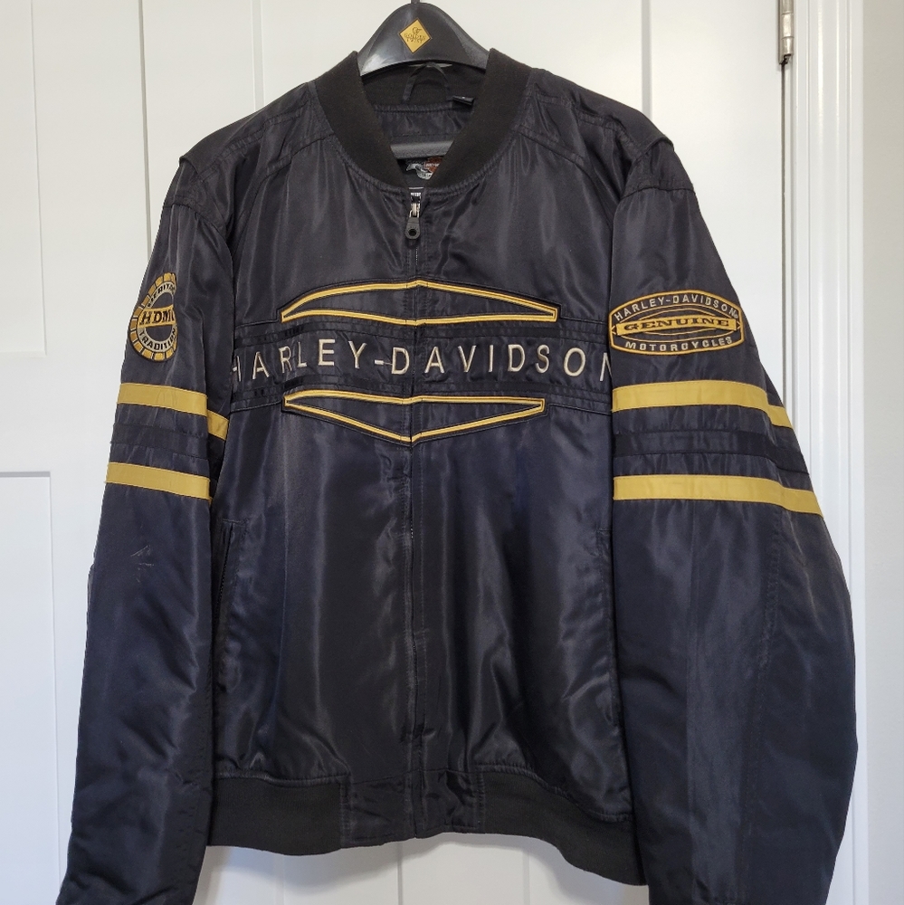 Harley-Davidson Black and Gold Men's Jacket Large